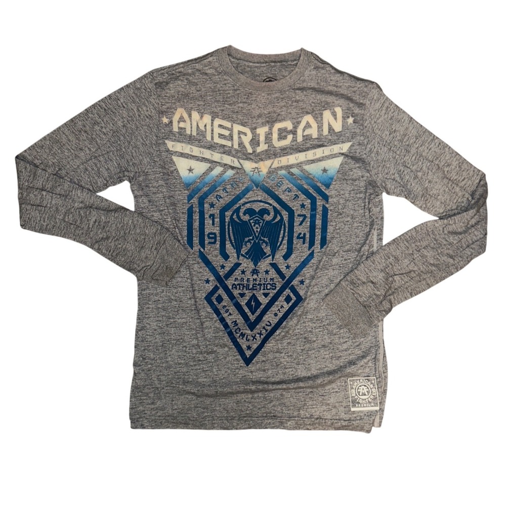 American Fighter Mens Long Sleeve Graphic Tee Heather Gray Small Athletics